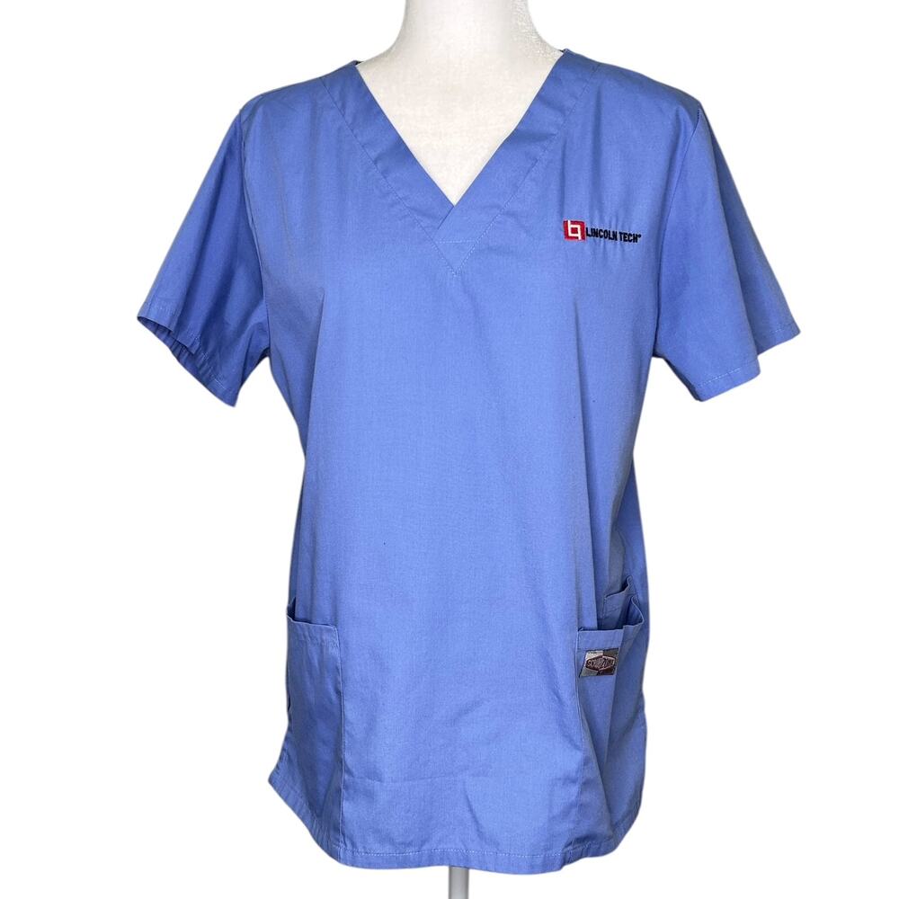 Scrub Zone Scrub Top Unisex Medium Ciel V-Neck Lincoln Tech Medical Lot of 2